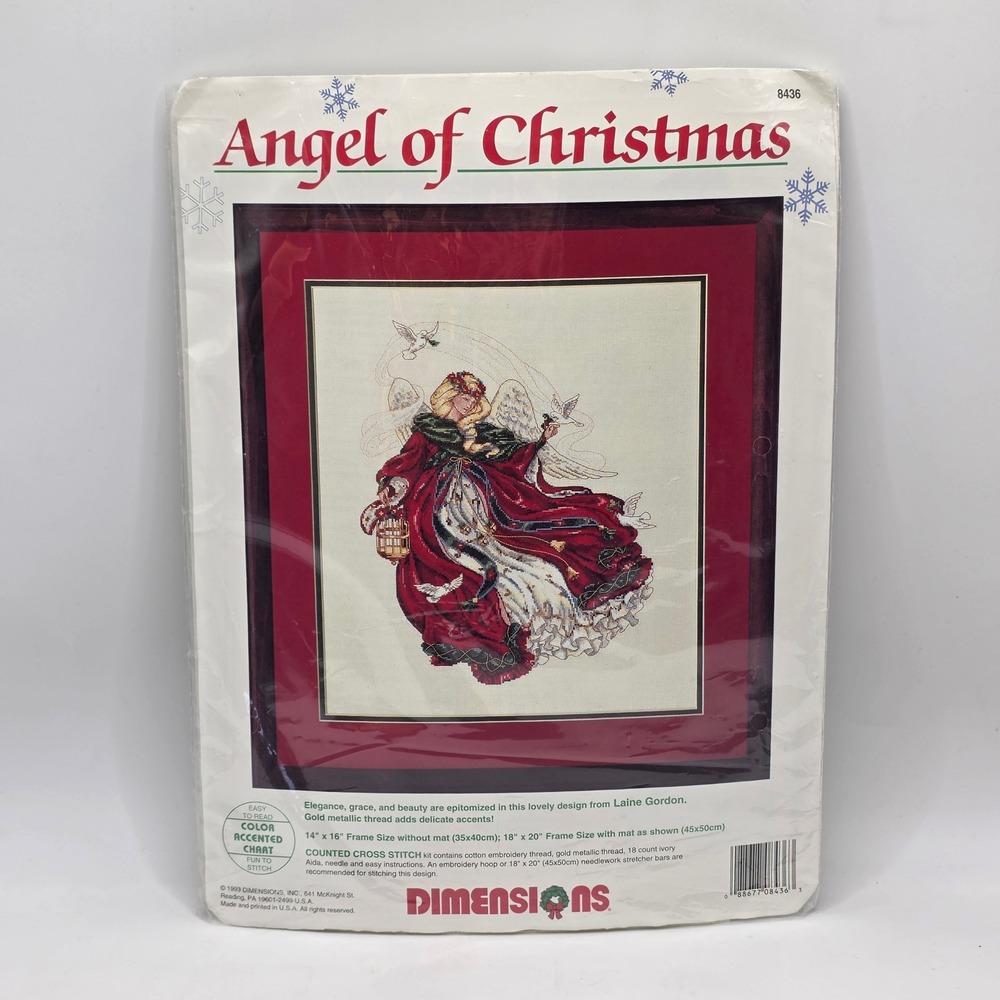 Dimensions Angel of Christmas Cross Stitch Kit Red‎ Gold 1993 Vintage Sewing